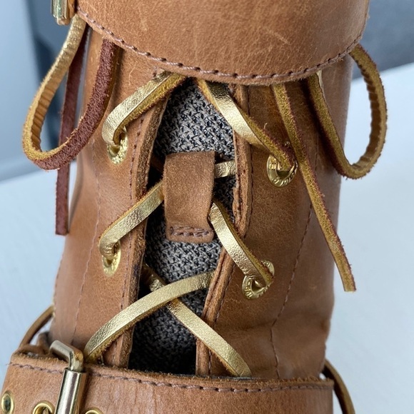 Sperry Top Sider Leather Upper Boots Gold Laces Lace Up Double Buckle Like New - Picture 14 of 17